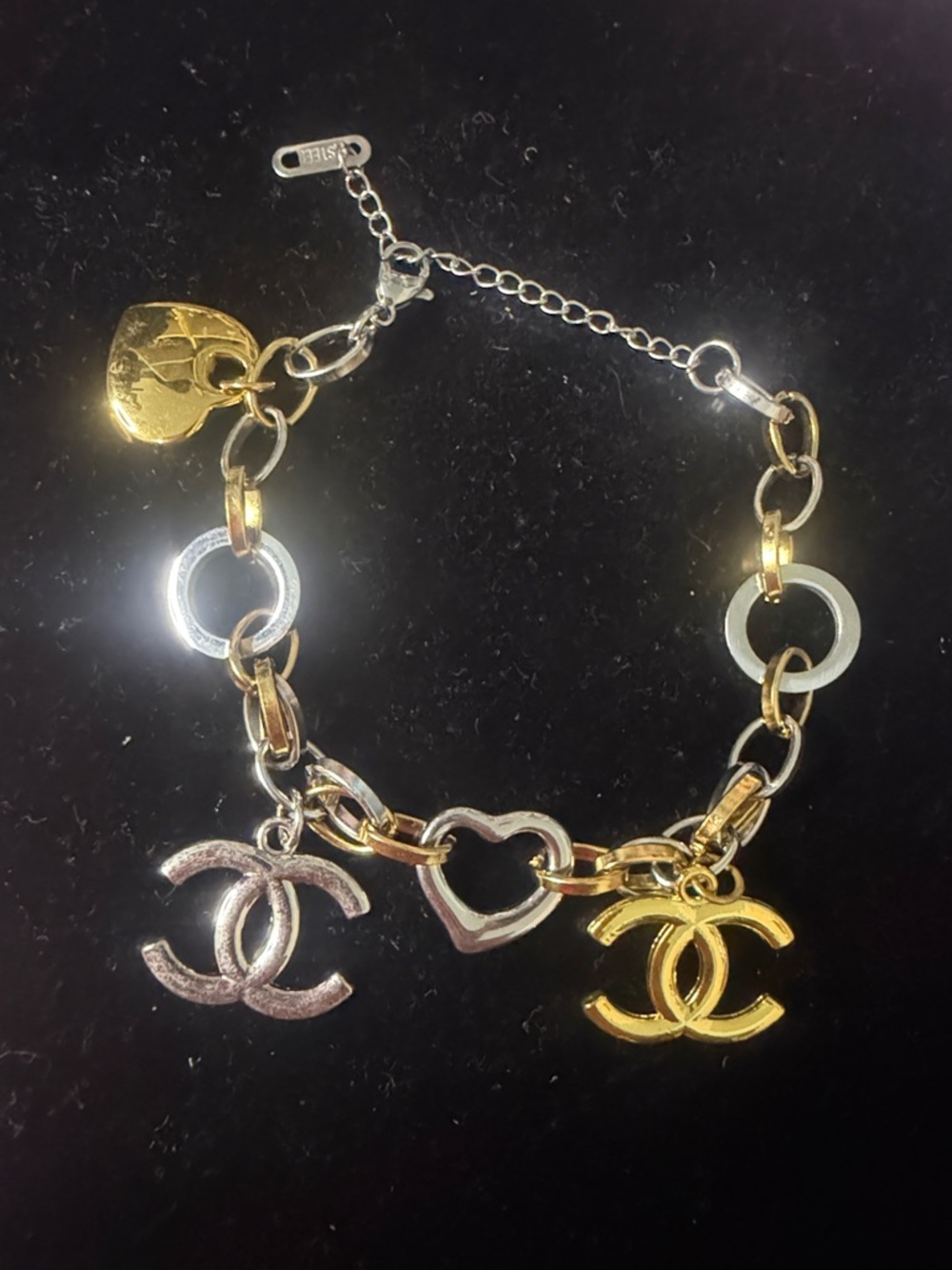 18k gold plated stainless -Inspired Two-Tone Gold & Silver Charm Bracelet